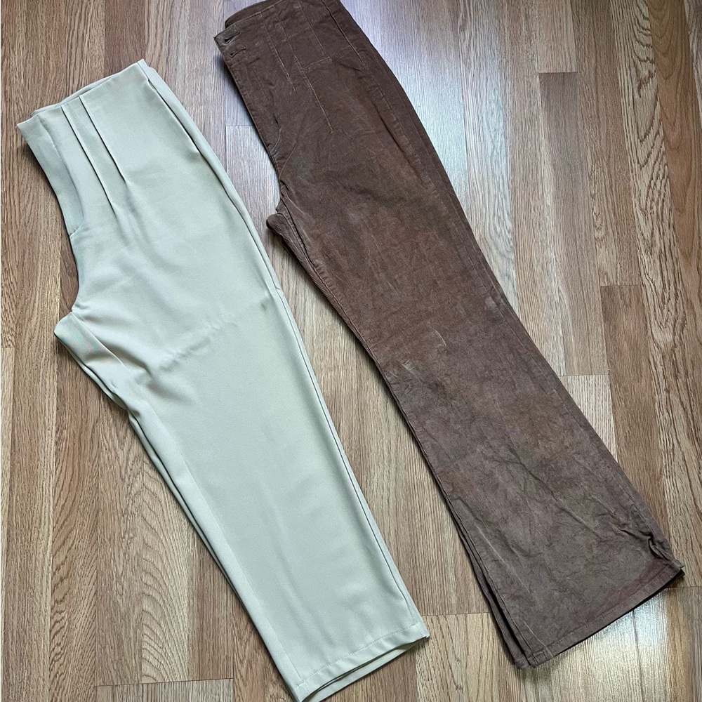 True Craft Cream and Brown Flare Pants Set